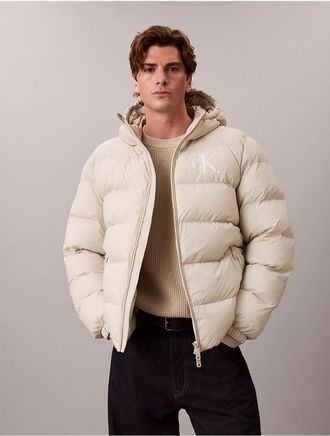 Calvin Klein Jeans Calvin Klein Mens Lightweight Nylon Hooded Puffer Jacket - White - 2XL