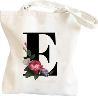 Generic Tote Bags - Canvas Tote Bag | Shoulder Foldable Flower | Chic Letter Bag for Shopping Cosmetic Makeup | Wedding Birthday Beach Holiday Use | Stylish F