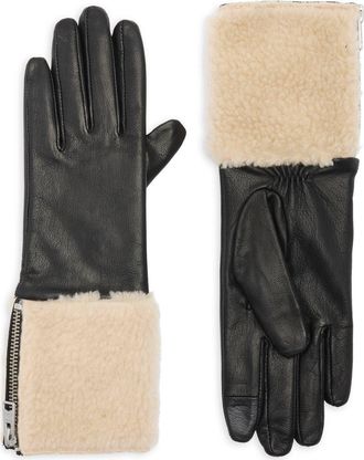AllSaints Faux Shearling Leather Gloves in Ecru at Nordstrom Rack, Size X-Large