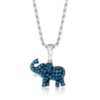 Ross-Simons Blue Diamond Elephant Pendant Necklace in Sterling Silver
