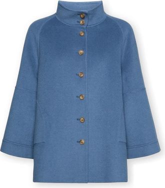 Elena Miro Dubbele gemengde wollen caban - Dames - Zomerjassen - Blauw - 2XL - Wol - Jassen