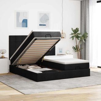vidaXL Estructura De Cama Otomana Con Colchones Tela Negra 160x200 Cm Vidaxl