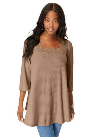 Roaman's Squareneck Pointelle Top in Brown Sugar at Nordstrom, Size 24