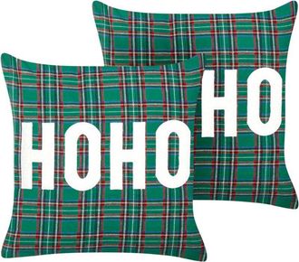 Beliani Beliani - Set of 2 Scatter Cushions Polyester Fabric Throw Pillow Tartan Christmas Pattern 45 x 45 cm Green Joycandy