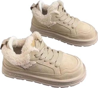 Generic Women thick soled warm snow boots with fleece anti slip sports and casual snow boots (beige,6.5)