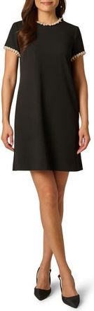 Adrianna Papell Faux Pearl Detail Crepe Dress in Black/Ivory at Nordstrom, Size 16