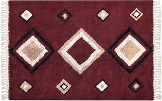 Beliani Beliani - Area Rug Cotton 160 x 230 cm Diamond Pattern with Tassels Red Siirt