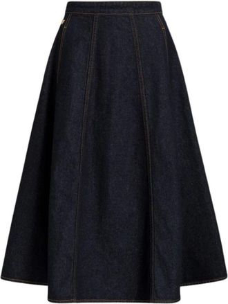 Alberta Ferretti Flared denim midi skirt with AF logo - Dames - Spijkerrokken - Blauw - S - Denim - Rokken