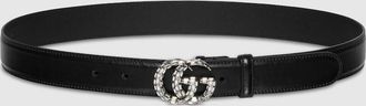 Gucci GG Marmont Thin Belt With Crystals, Black, Leather