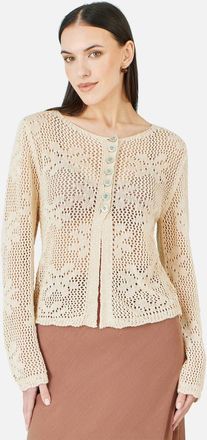 Yumi Flower Crochet Button Up Cardigan in Beige at Nordstrom, Size Medium