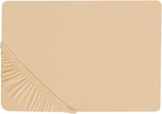 Beliani S&aacute;bana De Algod&oacute;n Beige Arena 180 X 200 Cm Ajustable Bordes El&aacute;sticos S&oacute;lido Janbu