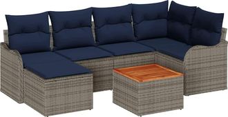 vidaXL Conjunto De Sof&aacute;s De Jard&iacute;n 7 Uds. Gris Rat&aacute;n Sint&eacute;tico Vidaxl