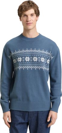 Tom Tailor Denim Strickpullover TOM TAILOR DENIM, Herren, Gr. XXL, dusyt denim blau, Strick, Obermaterial: 60% Baumwolle, 40% Polyacryl, bedruckt, normal normal, Rundh