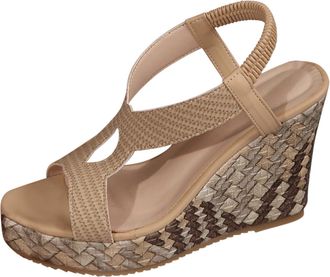 Generic Wedges Sandals For Women High Heels Platform Sandal Open Toes Non-Slip Chunky Sandal Soft Soles Comfortable Walking Shoes Wide Fit Hollow Beach Sandal