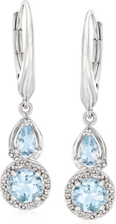 Ross-Simons Aquamarine and. Diamond Drop Earrings in Sterling Silver