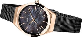 Bering Ultra Slim Swarovski Elements Zwart Milanese Armbandhorloge - Dames - Horloges - Zwart - ONE Size - Accessoires