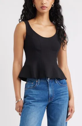 Open Edit Icon Twill Peplum Top in Black at Nordstrom, Size Xx-Small