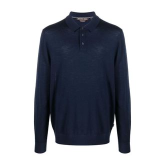 Michael Kors Tops, Heren, Blauw, 2Xl, Wol, Midnight Merino Polo LS