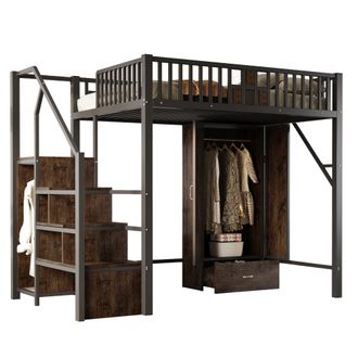 STILVORA Letto A Soppalco Letto Matrimoniale Con Armadio, Cassetto E Scala Contenitore, 140 X 200 Cm, Senza Materasso