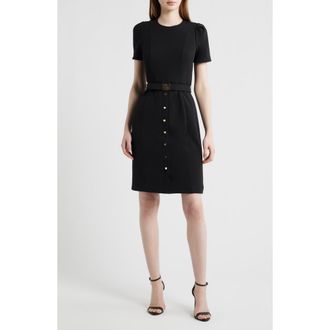 Anne Klein Belted Cool Crepe Sheath Dress in Anne Black at Nordstrom, Size 2