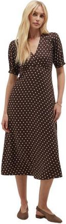 Hobbs London Freya Polka Dot Silk Midi Dress in Brownivory at Nordstrom, Size 12