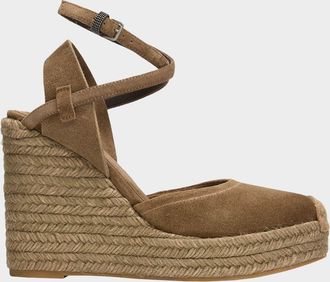 Brunello Cucinelli 80mm Monili Suede Espadrille Wedge Sandals