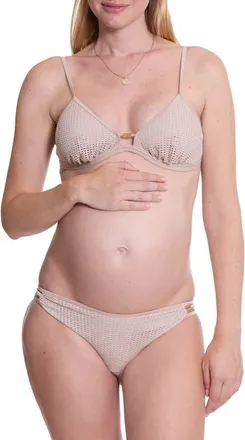 Cache Coeur Milos Triangle Maternity Bikini in Beige at Nordstrom, Size X-Large