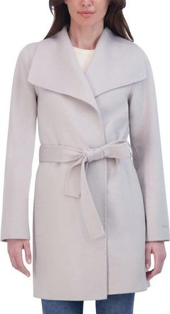 Elie Tahari Womens Double Face Wool-Blend Belted Coat, Platinum