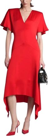 Stella McCartney Envers Satin V-Neck Asymmetrische Jurk - Dames - Casual kleedjes - Rood - XS - Kleedjes