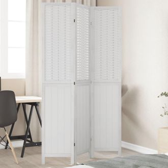 vidaXL Biombo Separador De 3 Paneles Madera Maciza Paulownia Blanco Vidaxl
