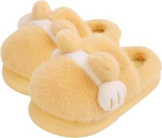Generic Cute Slippers for Women Fuzzy Plush Comfy Slippers Winter Warm Cozy Animal House Shoes Thick Sole Soft Cute Novelty Shoes Indoor Outdoor Yellow