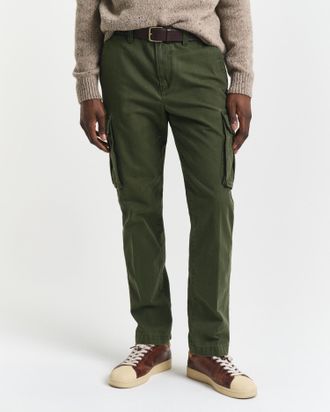 GANT Men Regular Fit Cotton Twill Cargo Pants (30/32) COUNTRY GREEN