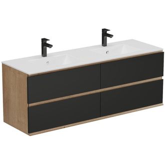 Vente-Unique Mobile per bagno sospeso con lavabo da incasso 150 cm Naturale chiaro e Nero - SABURI