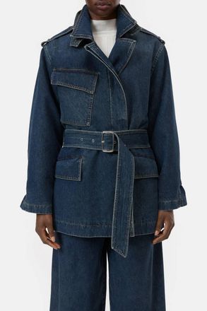 Closed Short Denim Trench Coat In Dark Blue