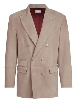 Brunello Cucinelli Su&egrave;de blazer met metalen knopen - Bruin