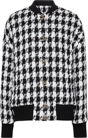 Balmain Zwart-witte Houndstooth Bomberjack - Dames - Vesten - Zwart - XS - Tweed - Truien & Vesten
