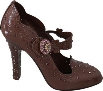 Dolce & Gabbana Womens Floral Mary Jane Pumps - Brown - Size EU 40