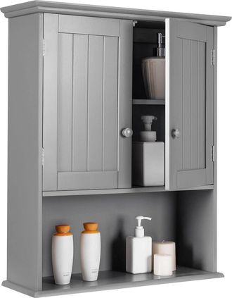 Costway Costway Mueble De Ba&ntilde;o Armario De Pared Estanter&iacute;as Gabinete Con Puerta Y Estante Para Cocina Dormitorio Sal&oacute;n (gris)