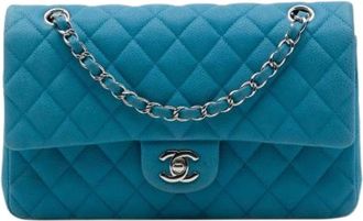 Chanel Pre-owned Vintage Double Flap Shoulder Bag - Dames - Vintage Schoudertas - Blauw - ONE Size - Leer - Vintage