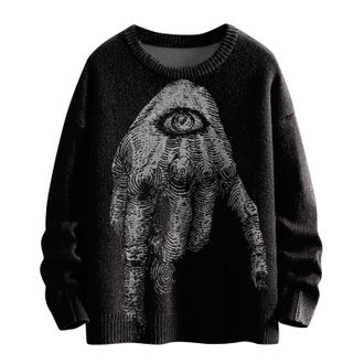 Generic Graphic Sweater Men Printed Sweatshirts For Men Halloween Knitted Sweater Ghost Cthulhu Pattern Pullover Crew Neck Cute Jumpers Lightweight Casual Kni