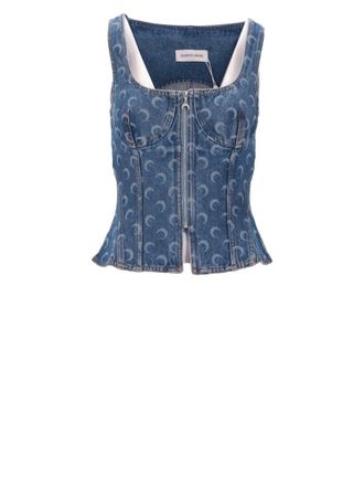 Marine Serre Moon Laser Denim Bustier Top