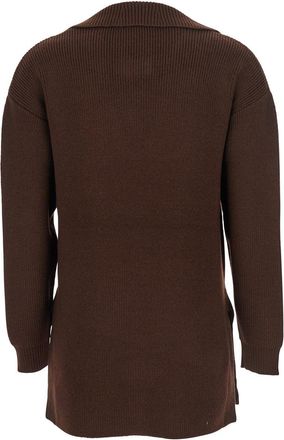 Elisabetta Franchi Womens Brown Sweater With Polo Collar And Buckle Detail Wool Top