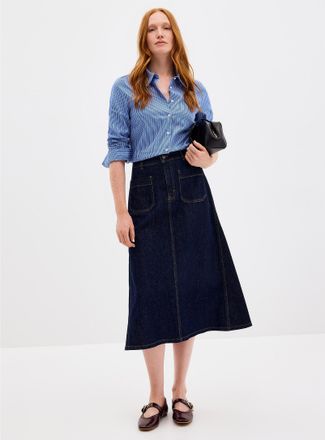 Contemporaine Womens Chic denim flared maxi skirt