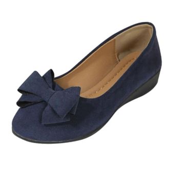 Generic Womens Faux Suede Orthopedic Wedge Shoes with Bow, Comfortable Arch Support Slip-On Low Wedge Shoes, Orthopedic Ballet Flats for Women (6.5,Blue)