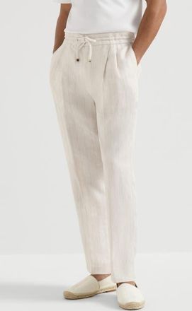 Brunello Cucinelli Chalk stripe chevron trousers in Shell at Nordstrom, Size 44 It