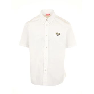 Kenzo Wild Tiger Short Sleeve Shirt - Heren - Korte mouwen Overhemden - Wit - M - Katoen - Overhemden
