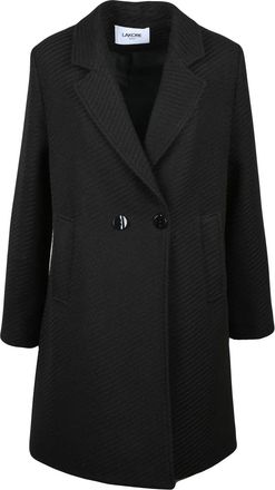 La Kore Black Double-Breasted Wool-Blend Coat