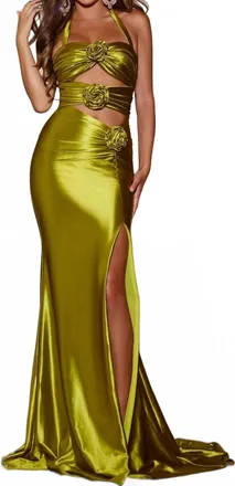 Jovani Cutout Halter Strap Dress In Olive