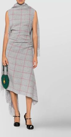 Jean Paul Gaultier asymmetric checked dress fringe detail