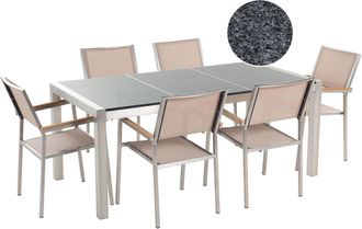 Beliani Conjunto De Comedor De Jard&iacute;n Beige Con Mesa 180 X 90 Cm De Granito Gris 6 Sillas Grosseto